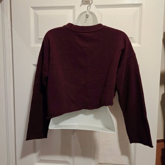 AllSaints Burgundy Cropped Asymmetrical Raw Hem Sweater - Picture 5 of 6